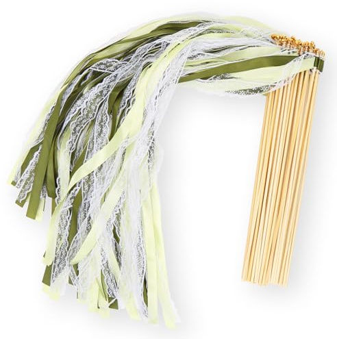 30 Stück Grün Wedding Wands, Wands Hochzeit Mit Glocke, Zauberstäbe Luftschlangen Hochzeit, Hochzeitsbänder für Hochzeiten, Geburtstage, Feiertagsfeiern Verwendet