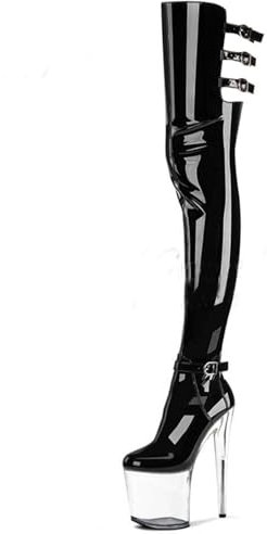 RJXGECUF High Heels Schwarz 20 Cm Kniehohe Stiefel Pole Dance Schuhe,Transparent-42