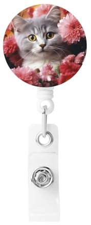 Enrouleurs de badge rétractables robustes avec clip de ceinture - Joli porte-badge avec motif de chat - Porte-carte d'identité pour enseignants infirmiers, bureau, travail, affaires, cadeaux pour