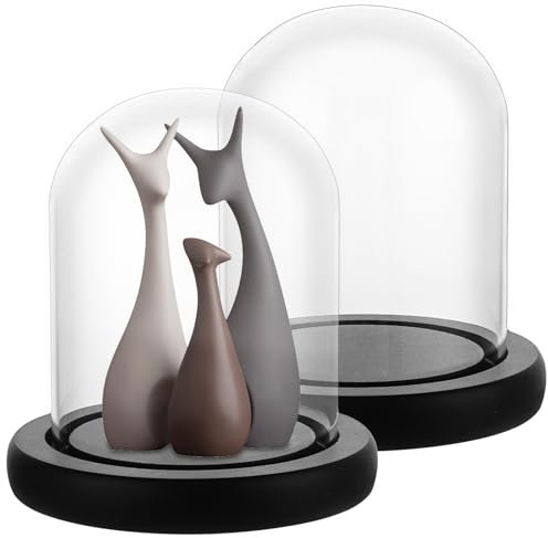 LDHHYH Campana in vetro con fondo in legno, altezza 10 cm, in vetro trasparente con fondo in legno, campana in vetro decorativo per bambole, decorazioni da tavola e oggetti d'antiquariato