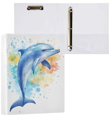 Delfin-Aquarell-Ordner mit 3 Ringen, 3,8 cm, dekorativer Büroordner mit Taschen, 3,8 cm