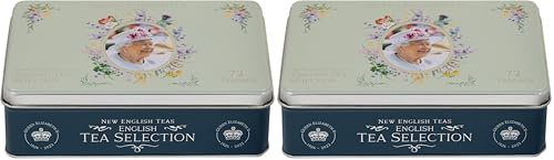 New English Teas Queen Elizabeth II Commemorative Tea Tin with 72 English Teabag Selection (Pack of 2)