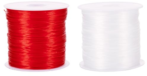PandaHall - 2 rotoli di filo elastico di cristallo da 0,8 mm, per perline, colore: rosso e bianco, per fai da te, bracciali, collane e gioielli