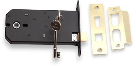Infinity Decor Cerradura horizontal de hierro resistente de 150 mm con 3 palancas con cerradura de llave para puerta de cobertizo, sustituye a Union 2077 (latón electro)