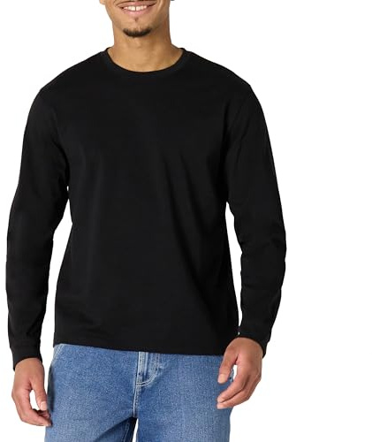 Amazon Essentials Men's Heavyweight Relaxed-Fit Long-Sleeved T-Shirt, Black, M