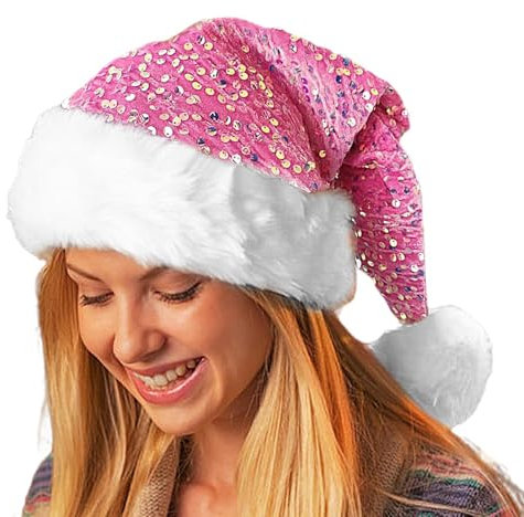 Tyinerc Weihnachtsmannmütze Für Erwachsene, Glitzer Seiden Nikolausmütze Für Männer Und Frauen Glitzer-Weihnachtsmannmütze Für Damen, Weihnachtsmannmütze Mit Pailletten