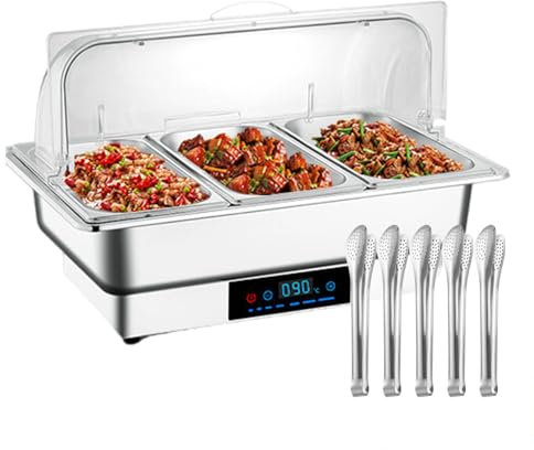 Server da buffet elettrico a 3 griglie con coperchio trasparente, scaldavivande in acciaio inox da 600 W con piastra riscaldante integrata per ristorante, matrimonio