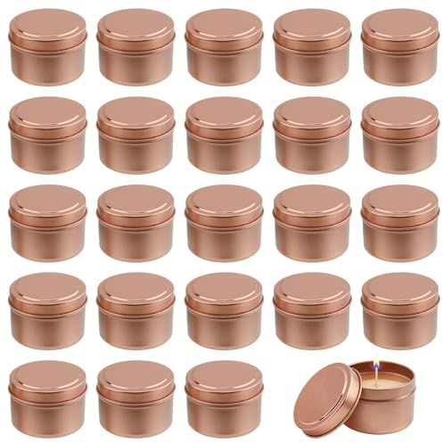 NAMYEUT 24 Stück 120ml Metall Kerzengläser mit Deckel Rosegold, Leere Kerzendosen zum Kerzen Gießen, Runde Kerzenbehälter Metalldosen für Kerzenherstellung DIY