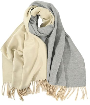 CMZYBBD Schal Wollschal Für Frauen - Dicker Und Warmer, Doppelseitiger Kaschmirschal Für Herbst Und Winter, Unisex -Design, Geschenk Für Frauen-beige-grau-200 * 70 cm