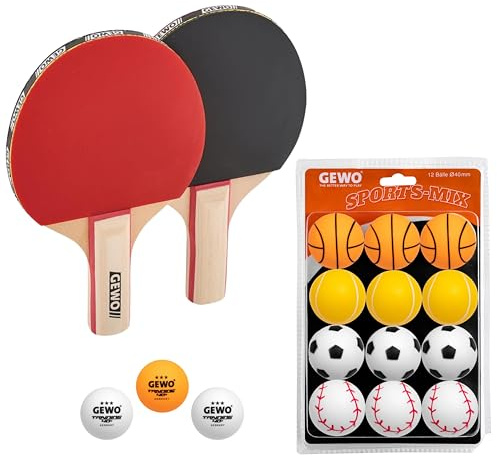 GEWO Sports-Mix Tischtennisbälle - Plastik Tischtennis Bälle 40+ im Sport Design - 12 Bunte, hochwertige Ping Pong Bälle - Verschiedene Designs, 40+ mm Durchmesser