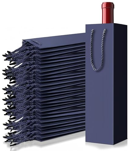 Blaue Weintüten, Wein-Geschenktüte, Großpackung x 12, Flaschentaschen für Wein, wiederverwendbar, einzelne Spirituosen-Tragetasche mit starken Seilgriffen für Hochzeit, Geburtstag, Weihnachten, Party