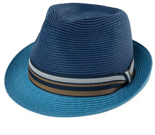Comhats Cappelli di paglia per gli uomini estivi Trilby Fedora Panama Cappello per le vacanze Cappelli da sole alla moda per spiaggia e nuoto, 94587#Navy, XXL