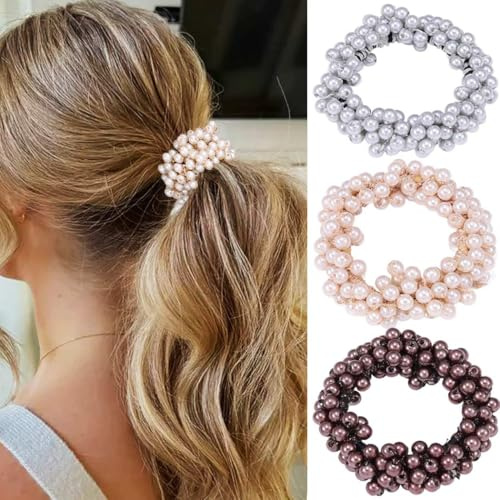 Zoestar Perlen-Haargummis mit Perlen, elastischen Bändern, Haarbändern, Pferdeschwanz-Halter, Haarschmuck für Frauen und Mädchen (3 Stück)