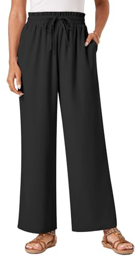 Glacspyg Damen Hosen Casual Flowy Wide Leg Freizeithose High Waisted Kordelzug Palazzo mit Taschen