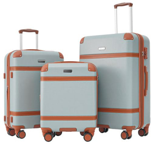 LIANGFUN Koffer-Set, Hartschalen-Koffer, Rollkoffer, Reisekoffer, Handgepäck 4 Rollen, ABS-Material, TSA Zollschloss, (hellgrün+braun)