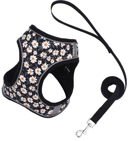 Hundegeschirr mit Leine, Hunde Zuggeschirr, Sicherheitsgeschirr Hund Ausbruchsicher, Hundeschlittengeschirr, Panikgeschirr für Hunde, Verstellbares Welpengeschirr (XS,Schwarz)