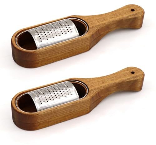 Xnuiasqe Lot de 2 râpes à fromage en bois avec poignée, râpe à fromage marron rustique avec espace de rangement, pour fromage, citron, chocolat