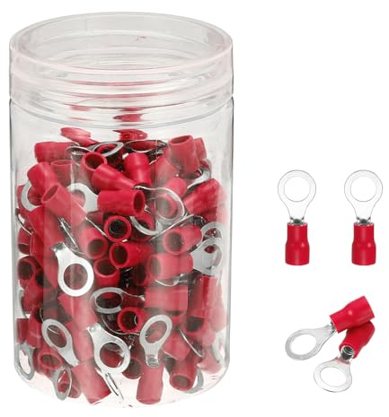 sourcing map 150 terminali ad anello isolati RVS2-6, capicorda per batteria, 16-14 AWG, terminali elettrici a crimpare, connettori per cavi industriali, elettrici, rosso