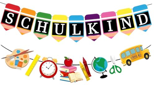 WUSJCOF Einschulung Deko Mädchen - Schulkind Girlande Pastell - Schulanfang Banner aus Papier - Hängende Dekoration für Schuleinführung und Einschulungsfeier