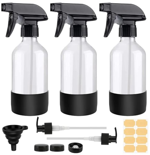WEELOO Glass Spray Bottles 3pcs, 500ML Water Spray Bottle for Clean Plant Horticultural Essential Oil Hair Care, Reusable Glass Bottle with Adjustable Nozzle for Spray and Mist (transparent)