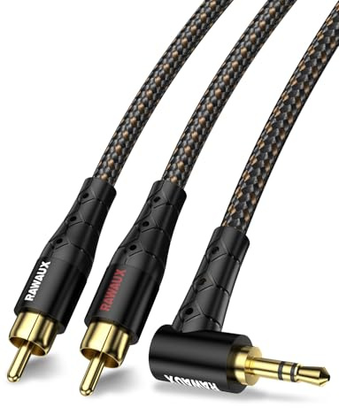 RAWAUX Cinch auf Klinke 3.5mm Kabel 90 Grad 3.5mm Klinke zu 2 Cinch Kabel 24K Vergoldete Stereo Chinch Audio Kabel für TV, Smartphone, Laptop, Heimkino, Verstärker (8M, 3.5 x 2 Chinch - Schwarz)
