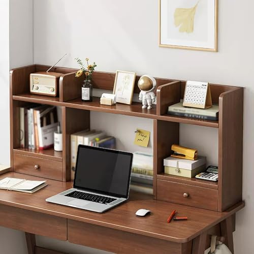 Bibliothèque de bureau en noyer avec tiroirs - Cadre d'étagère verticale pour la maison, le bureau et le salon - Solution de rangement (52,1 x 16 x 129,9 cm)