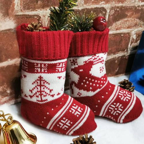 Nikolausstrumpf zum Befüllen Kinder, 2er Klein Weihnachtsstrumpf Personalisiert Nikolaussocke Strick Rot Nikolausstiefel Weihnachten Deko, Nikolaus Socken Weihnachtsstrümpfe für Kamin Weihnachtsdeko