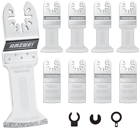 AMZWEI 8PCS Diamond Oscillating Tool Blades, Curved Edge Long Multi Tool Blades for Grout Removal, Cleaning Mortar, Fit Dewalt Milwaukee Rockwell Ridgid Ryobi Chicago Craftsman.(Thickness: 1/13 Inch)