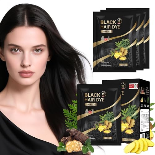 YUOLITA 10PCS 4 In 1 Shampoo Istantaneo per Capelli Neri, Shampoo Colorante Nero per Donna Uomo, Colore Naturale，100% Copertura shampoo Capelli Colorati Nero