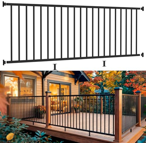 Guwezoy W.8ft x H.36in Aluminum Deck Railing Kit, Textured Matte Black AAMA 2604 - Coat Finish, Cuttable DIY Porch & Deck Rail System for Residential Outdoor Use (Without Post)