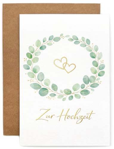 YISCOKO Hochzeitskarte Premium Karte Hochzeit 10.5 * 15cm Glückwunschkarte zur Hochzeit Inklusive Kraftpapierumschlag und Goldfolienaufkleber-Wedding Card-Hochzeitskarte Geldgeschenk