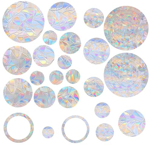 62 Stück Prisma Fensteraufkleber für Vogelschläge aus PVC - vogelschutz fenster, Regenbogen Sonnenfänger für Fensterdekoration, Kreisförmige Kunst für Wohn- und Büroräume