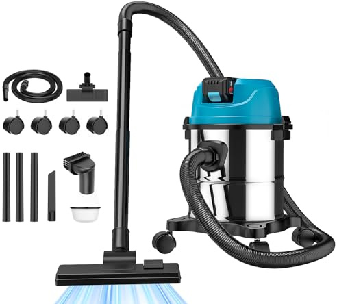 Nass-Trockensauger für Makita Akku 18V, 15L Industriestaubsauger Edelstahl, 1200W Aschesauger, Akku-Nass-Trockensauger mit Boden- und Fugendüse,Schlauchsystem Ø32mm,Ohne Akku (0 Batterie)