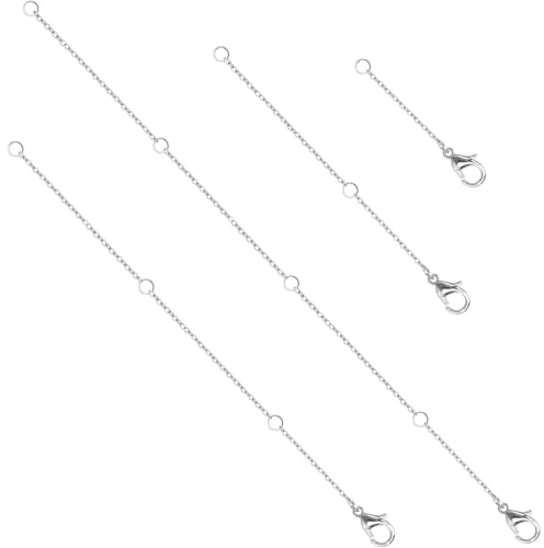 4Pcs Silver Necklace Extenders with Clasps, 2/4/6/8 Inch | Clasp extension chains for necklaces and bracelets; four lengths for women, men and jewellery making