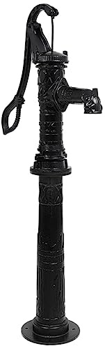 Kaloriko Bomba manual de hierro fundido con soporte, 135 cm de altura, bomba de agua para jardín, fuente, cisterna, fuente de tubo, incluye conector de rosca interior de 38 mm