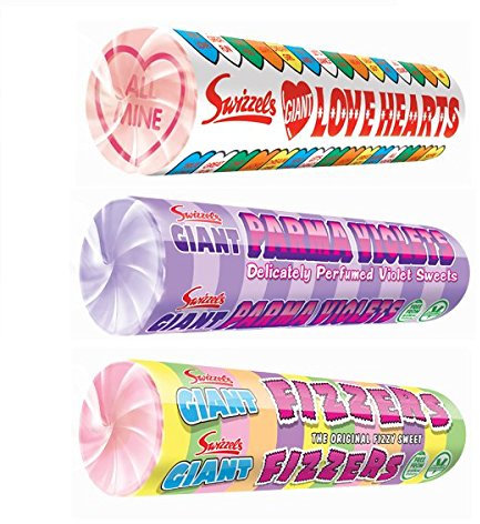 Fizzers, Love Hearts & Parma Violets - Mixed Giant Fizzy Sweets - Swizzels Matlow Candy 40g (Pack of 24)