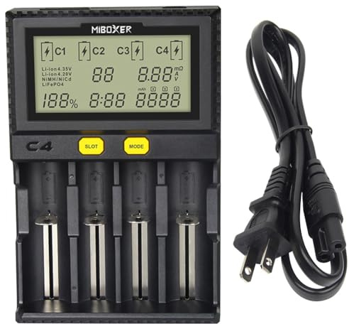 LGIDTECH C4 Miboxer 4 Slot Smart Charger with LCD Display,Compatible with Most of Batteries