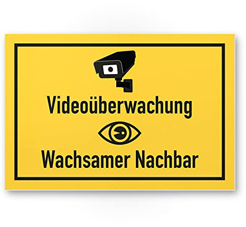 Komma Security Videoüberwachung Wachsamer Nachbar Schild - Achtung Vorsicht Videoüberwachung - Hinweis Hinweisschild Videoüberwacht - Hinweis Warnhinweis
