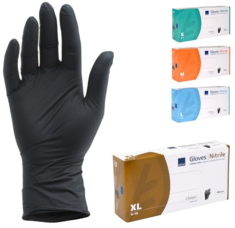 ABENA Black Disposable Nitrile Gloves, X Large, Pack of 100, Powder Free, Latex Free, Examination Gloves for Cleaning, Food Prep, Beauty, Medical & Hygiene, Strong Single Use Protective Gloves