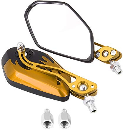 1 paio di specchietti retrovisori per scooter universali 8 mm 10 mm, specchi retrovisori laterali in alluminio modello fiamma (diametro vite 10 mm/8 mm)(Giallo)