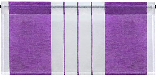 HeichkelL Scheibengardine mit Streifen-Dessinierung, Violett HxB 45x90 cm | Halptransparente Kurzstores, Tunnelzug Küche Esszimmer Bistrogardine
