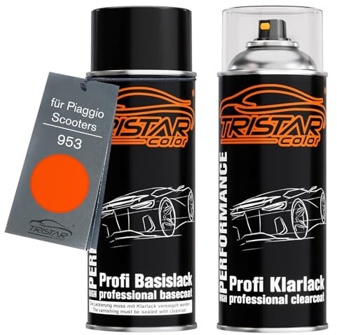 TRISTARcolor Vernice per moto Kit di bombolette spray per Piaggio Scooters 953 Orange Sunrise vernice di base vernice trasparente bomboletta a spruzzo 400ml