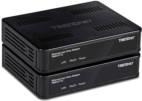 TRENDnet Ethernet-Über-Koaxial-Adapter, abwärtskompatibel mit MoCA 2.0, Gigabit-LAN-Port, unterstützt Netto-Durchsatz bis zu 1 Gbit/s, unterstützt bis zu 16 Knoten in einem Netzwerk, Schwarz,