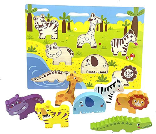 RB&G Holzpuzzle mit großen Teilen - Safaritiere Puzzle für Kinder ab 1 Jahr Nilpferd & Co. Puzzle Baby