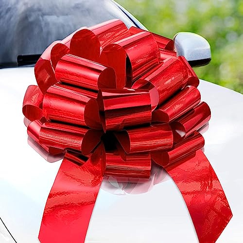Zoe Deco - Große Autoschleife - Metallic-Rot, 58 cm / 23 Zoll - Runde Geschenkschleifen für Geburtstag, Weihnachten, Hochzeitsempfang, Überraschungsparty