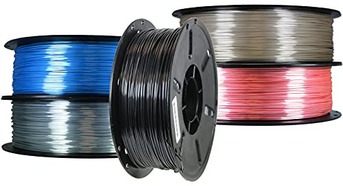 5 er Set PLA+ Shiney Silk 1,75mm 3D Drucker Filament 5 x 1kg = 3kg Black Pearl/Pyrit Gold/Silicium Silver/Diamond Blue/Turmalin Red