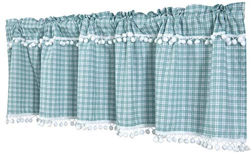 Dreamskull Net Curtain, Bistro Curtain, Country House, Short Kitchen, Modern, Opaque, Short Curtains, Kitchen Curtain, Rod Pocket, Checked, 150 cm Wide, Small Window (Blue)