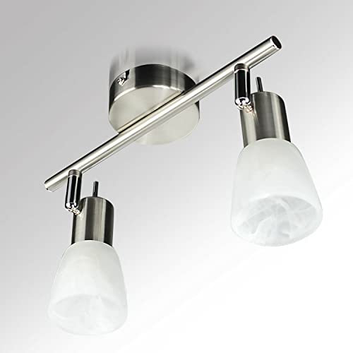 Allesgute Modern LED Deckenstrahler 2-Flammig E14 Deckenlampe Wohnzimmer Strahler Deckenleuchte aus Edelstahlglas 230V, Inkl 2x 5W Leuchtmittel Warmwei?