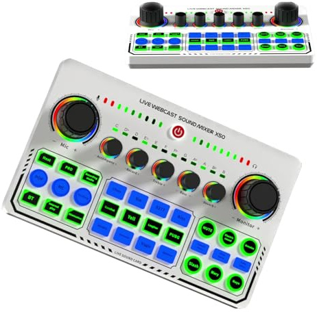 X50 Live Sound Card, 12 Warm Sound Effects, One Touch Mute, Reverb Adjustment, Dual Channel USB External Sound Card for DJ Mixer, Live Streaming, PC Recording