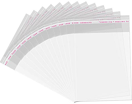 Ericotry 100 sacchetti trasparenti in cellophane per alimenti, resistenti, chiusura autoadesiva per alimenti, abbigliamento, opere d'arte, documenti, 34,9 x 44,9 cm